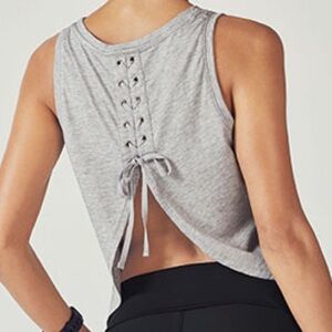 Fabletics Light Heather Grey Anvi Tank Top Open Back Large VERY GOOD CONDITION